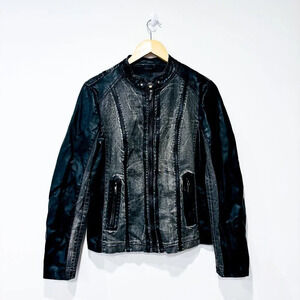 SAN FRANCISCO Black  denim and faux leather coat